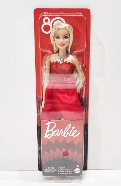 LALKA BARBIE BLONDYNKA RUBINOWA SUKIENKA 80 LECIE