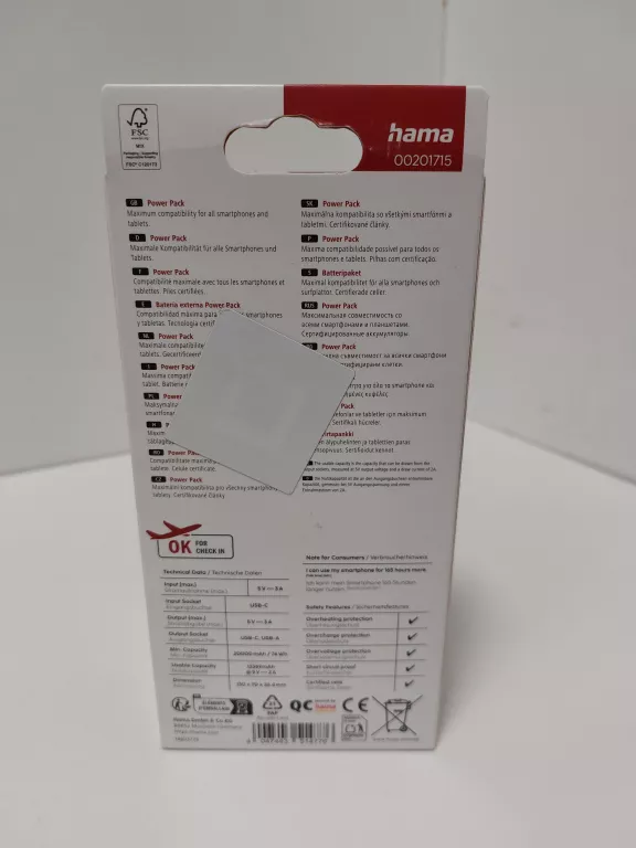 POWERBANK HAMA POWER PACK COLOR 20 20000MAH BORDOWY