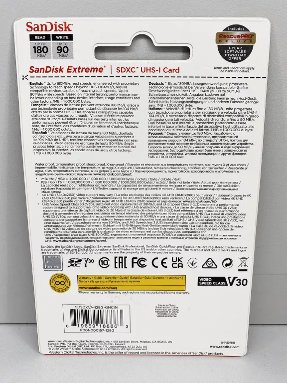 KARTA PAMIĘCI SANDISK SDXC 128GB EXTREME 180/90 P001-000157-128G