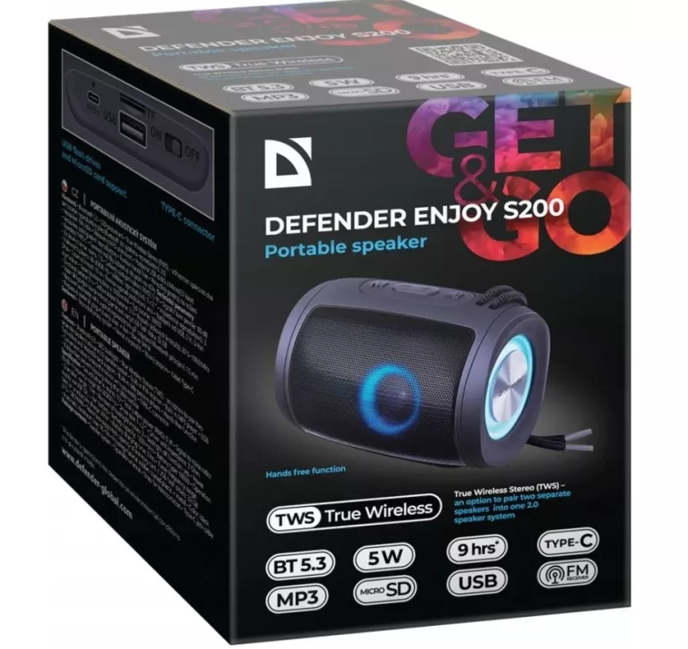 GŁOŚNIK BLUETOOTH DEFENDER ENJOY S200 5W FM/TF/USB/AUX/TWS/LED