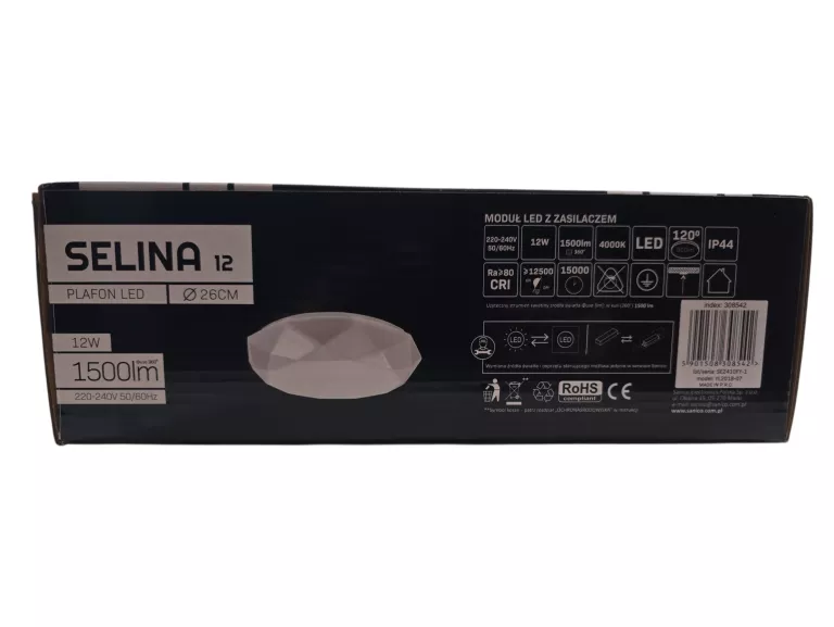PLAFON LED OKRĄGŁY O26CM 12W B.NEUTRALNY 4000K 1500LM SELINA IP44