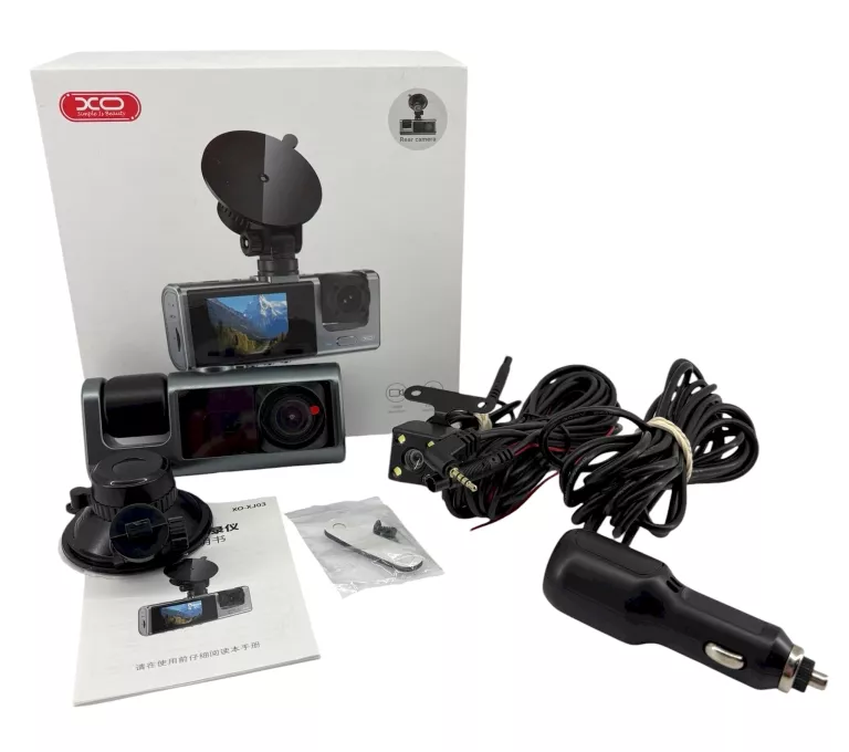 XO WIDEOREJESTRATOR XJ03 PRZÓD TYŁ I ŚRODEK FULLHD KAMERA SAMOCHODOWA 3W1