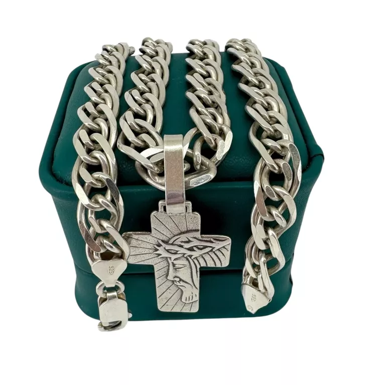 SREBRNY ŁAŃCUSZEK Z ZAWIESZKĄ – 925 – MASYWNY – 55,42 G – 55 CM