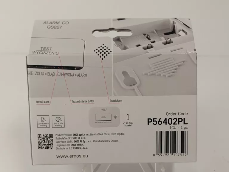 DETEKTOR CZUJNIK TLENKU WĘGLA CZADU CO2 GS827PL