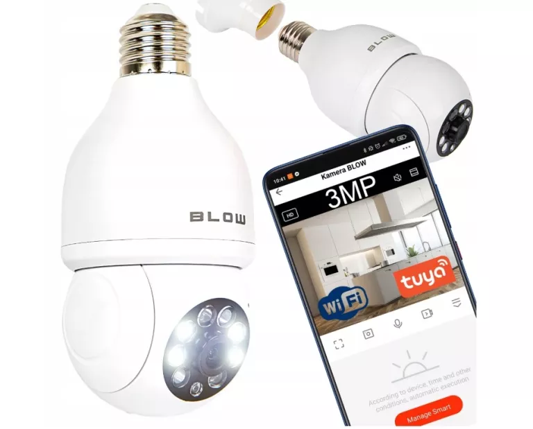 KAMERA WIFI WEWNĘTRZNA OBROTOWA ŻARÓWKA GWINT E27 IP 3MP TUYA MONITORING