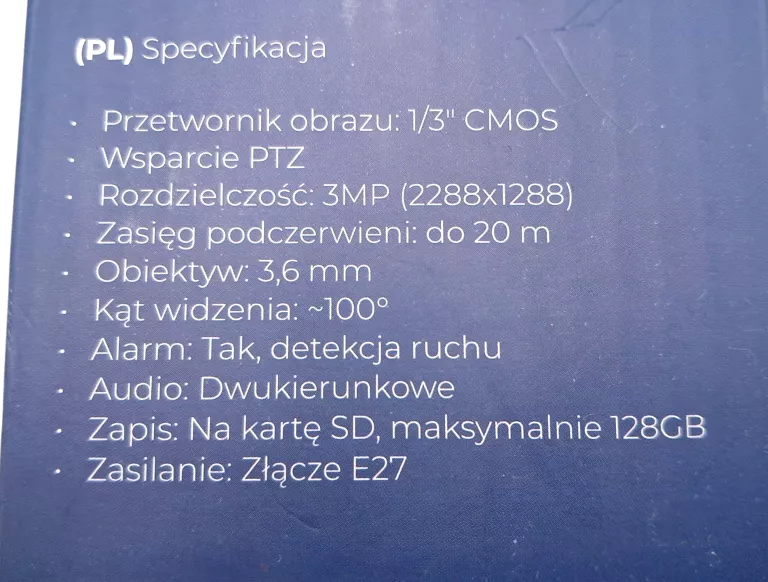 KAMERA WIFI WEWNĘTRZNA OBROTOWA ŻARÓWKA GWINT E27 IP 3MP TUYA MONITORING