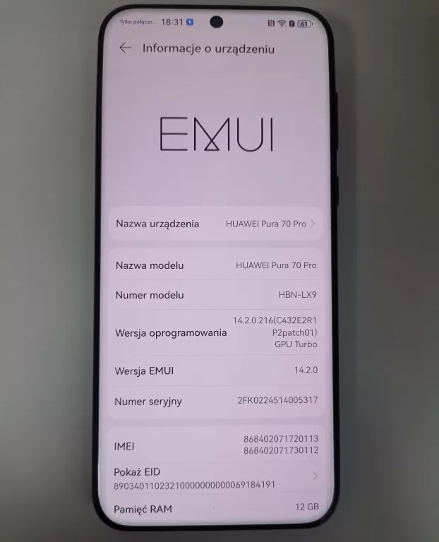 TELEFON HUAWEI PURA 70 PRO BRAK TACKI SIM !!!
