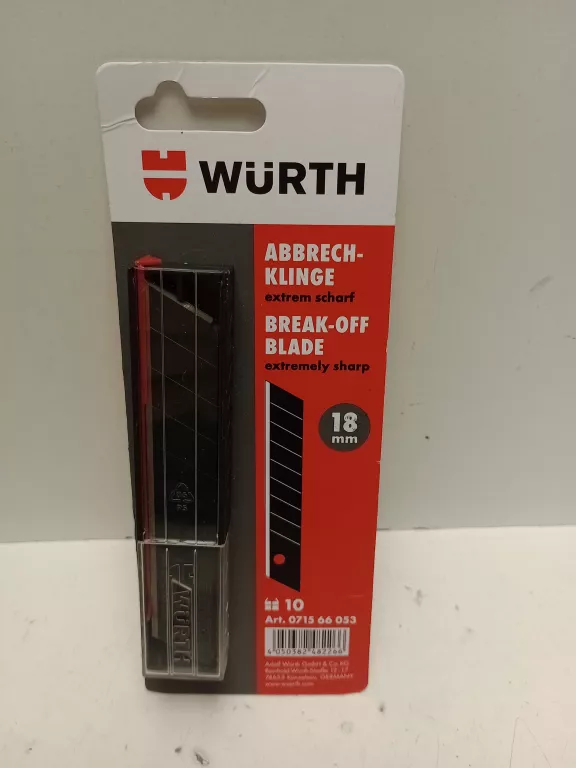 OSTRZA ŁAMANE WÜRTH CZARNE 18MM DO NOŻA DO TAPET