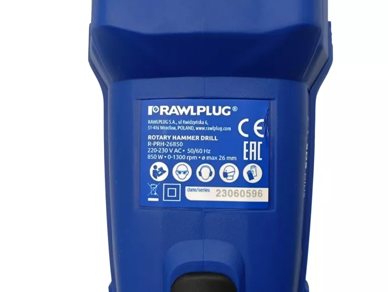 MŁOTOWIERTARKA SIECIOWA RAWLPLUG R-PRH-26850 SDS-PLUS 2,5J 850W + WALIZKA