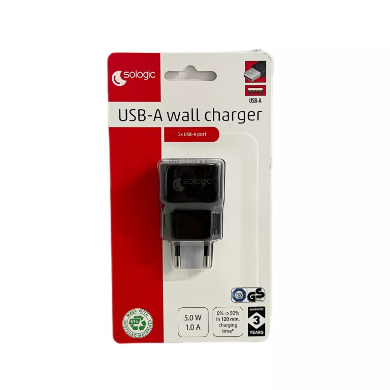 ŁADOWARKA UNIWERSALNA „KOSTKA” SOLOGIC (USB-A) 5W| 1 PORT- CZARNA