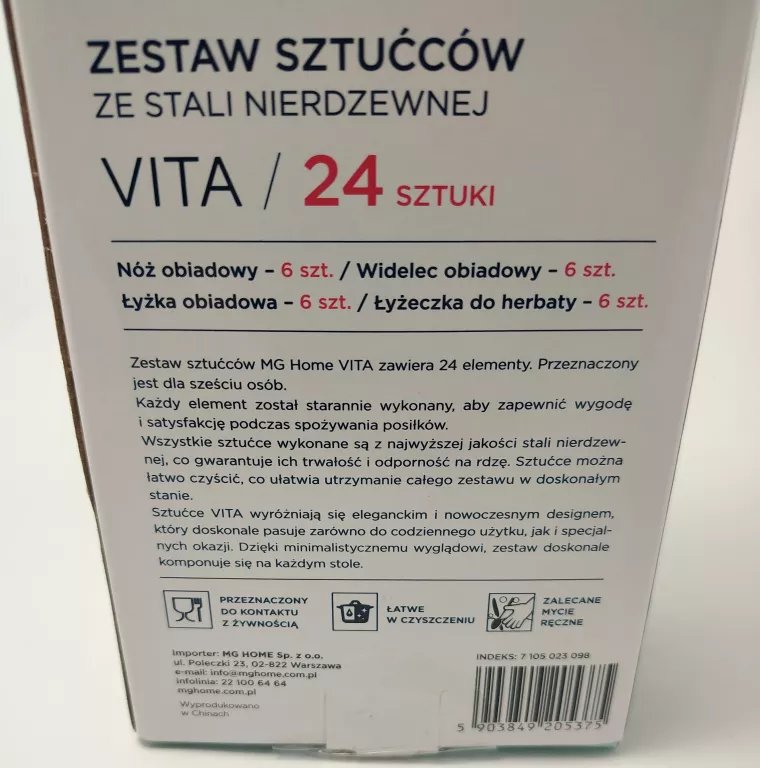 ZESTAW SZTUĆCÓW ZE STALI NIERDZEWNEJ MG HOME 24 SZTUKI