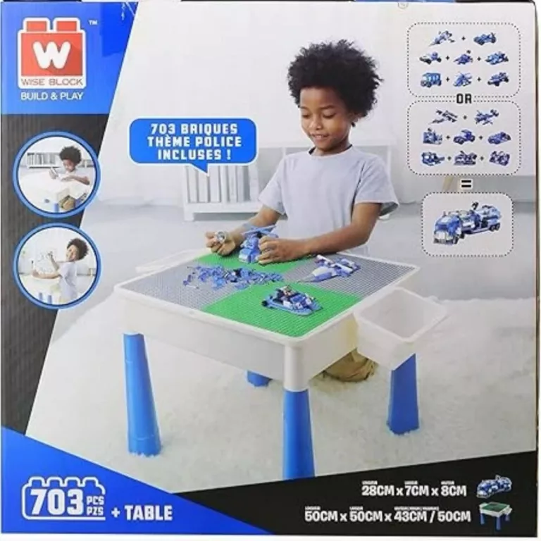 WIELOFUNKCYJNY STÓŁ DO ZABAWY WISE BLOCK 2 W 1 Z ZESTAWEM 703 KLOCKÓW