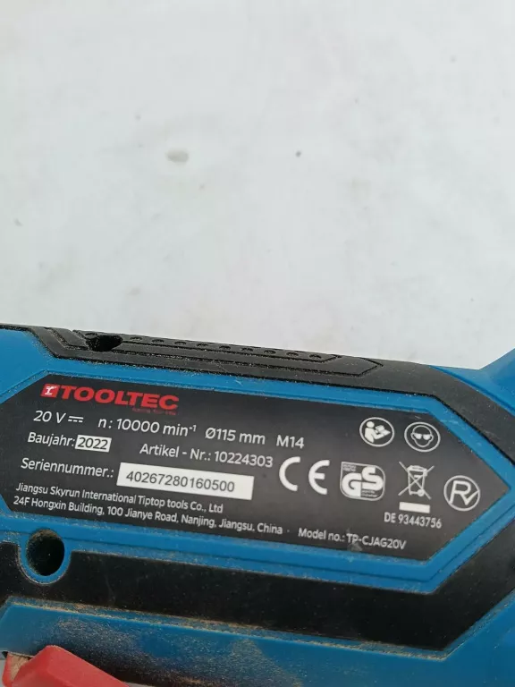 AKUMULATOROWA SZLIFIERKA TOOLTEC 115 MM M14 20 V KOMPLET