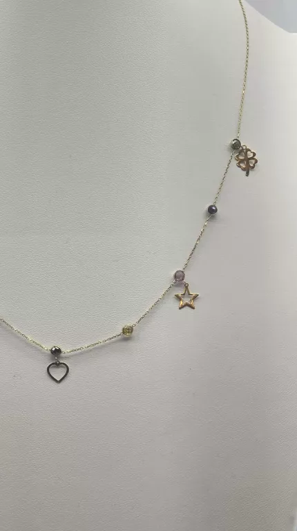 ŚLICZNY ZŁOTY ŁAŃCUSZEK RÓŻNE ZAWIESZKI W, 2,40  DŁ.46 CM