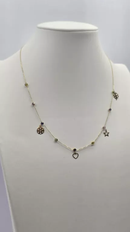 ŚLICZNY ZŁOTY ŁAŃCUSZEK RÓŻNE ZAWIESZKI W, 2,40  DŁ.46 CM