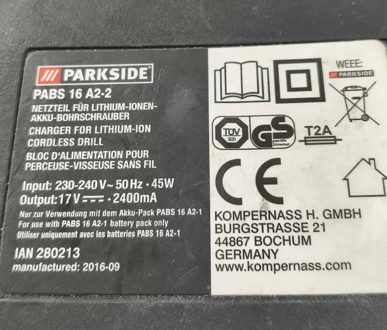 ŁADOWARKA PARKSIDE PABS 16 A2-2 16V