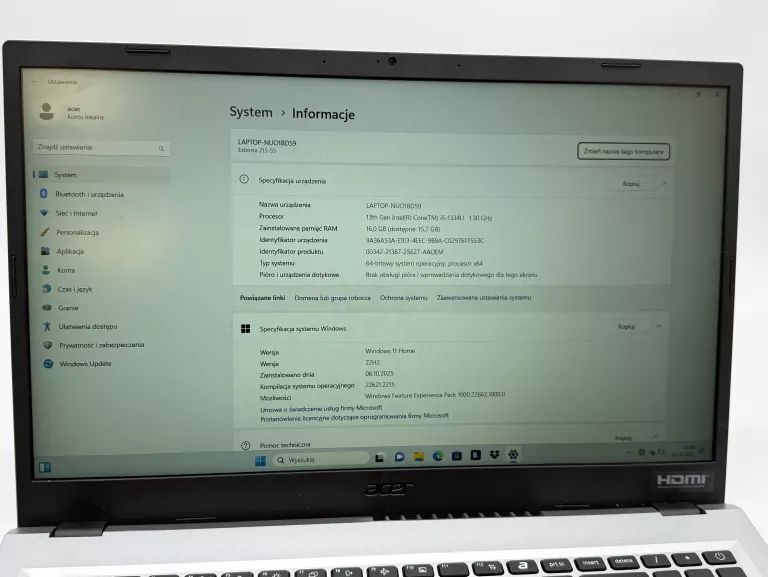 LAPTOP ACER EXTENSA 15 INTEL CORE I5 1334U 16GB RAM 512GB SSD