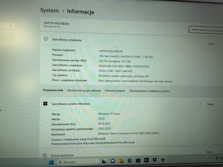 LAPTOP ACER EXTENSA 15 INTEL CORE I5 1334U 16GB RAM 512GB SSD