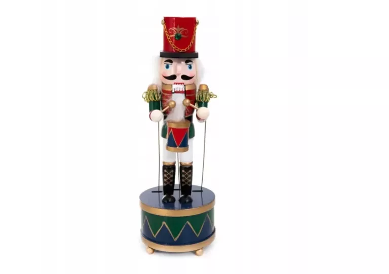 FIGURKA NUTCRACKER DZIADEK DO ORZECHÓW NA BĘBENKU Z POZYTYWKĄ 30 CM