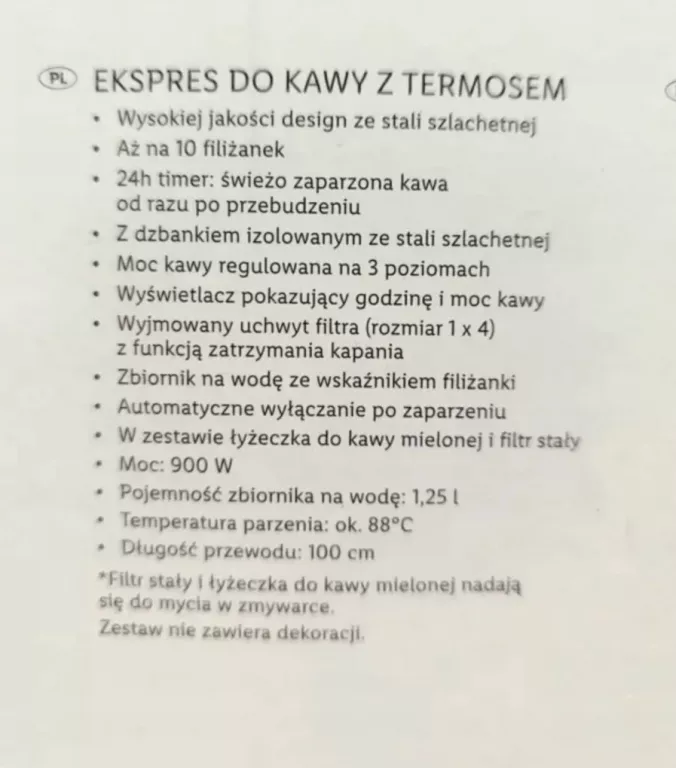 PRZELEWOWY EKSPRES DO KAWY FILTROWY Z TERMOSEM SILVERCREST 900W