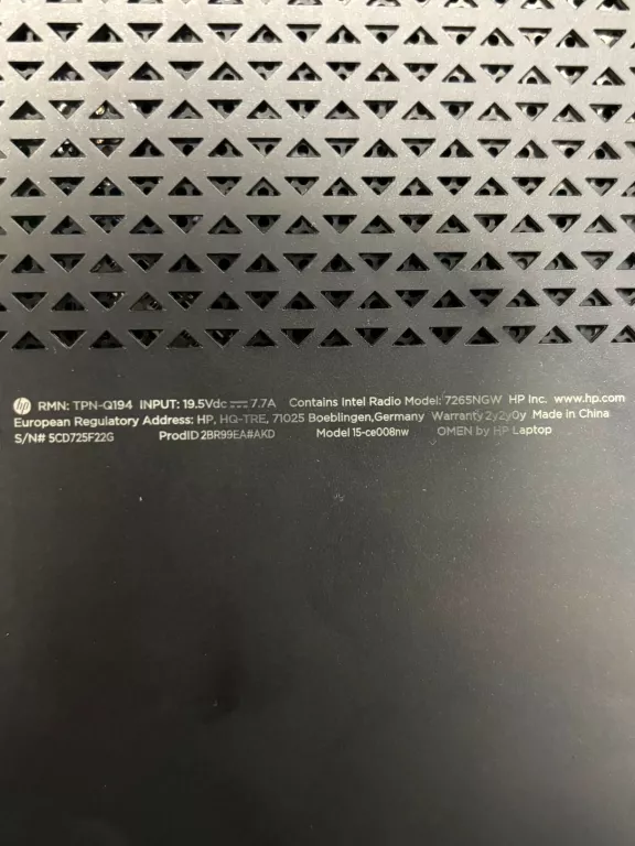 LAPTOP HP OMEN 7265NGW