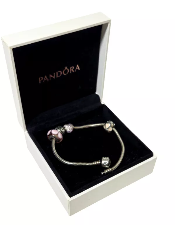 ŚLICZNA BRANSOLETKA PANDORA Z 4 CHARMSAMI 25,20G 925