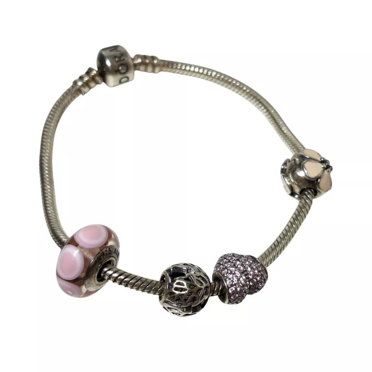 ŚLICZNA BRANSOLETKA PANDORA Z 4 CHARMSAMI 25,20G 925