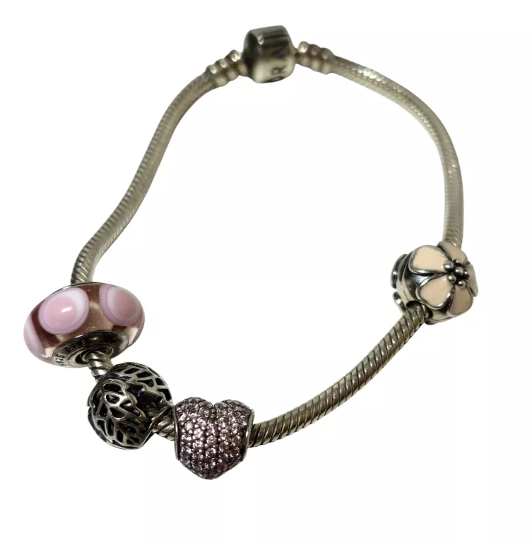ŚLICZNA BRANSOLETKA PANDORA Z 4 CHARMSAMI 25,20G 925