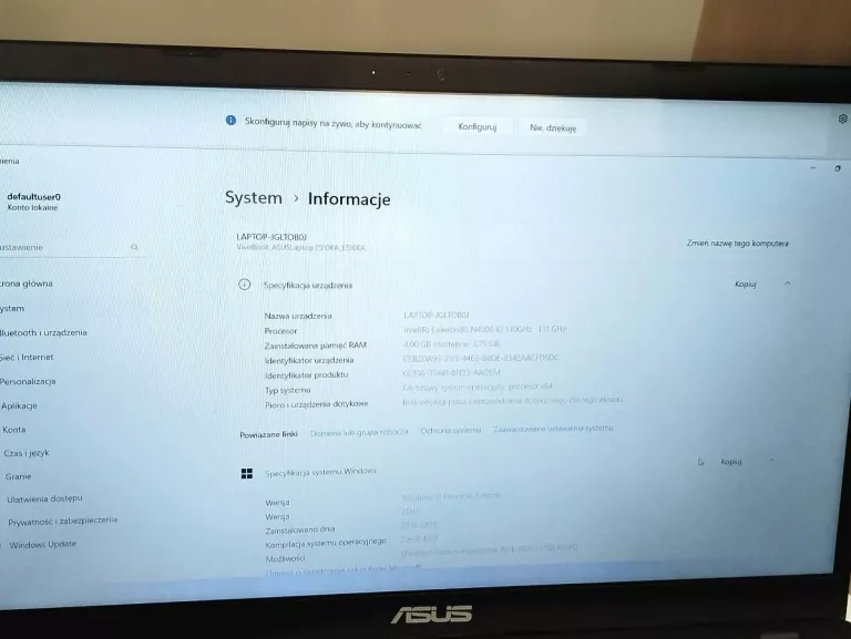 LAPTOP ASUS E510 Z ŁADOWARKĄ I TORBĄ