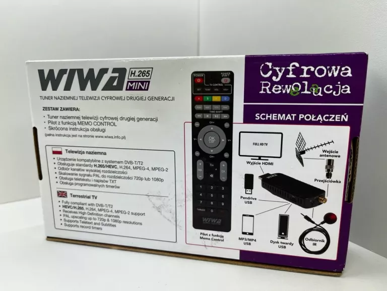 TUNER ODBIORNIK DEKODER DO TELEWIZJI TV NAZIEMNEJ DVB-T/T2 WIWA DVB-T2 MIN