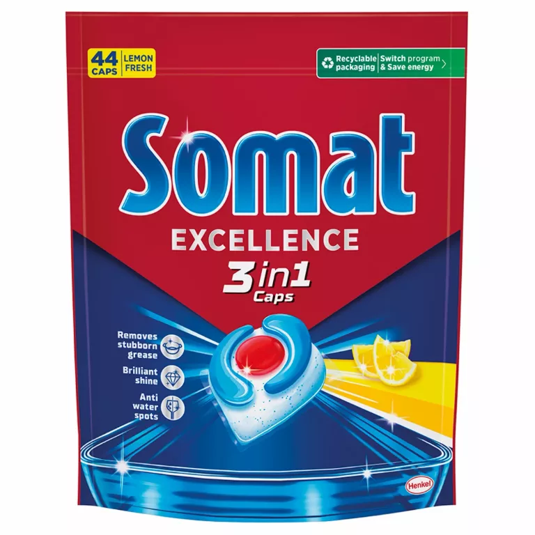 SOMAT EXCELLENCE LEMON KAPSUŁKI DO ZMYWARKI 3W1 796,4 G (44 SZTUKI)