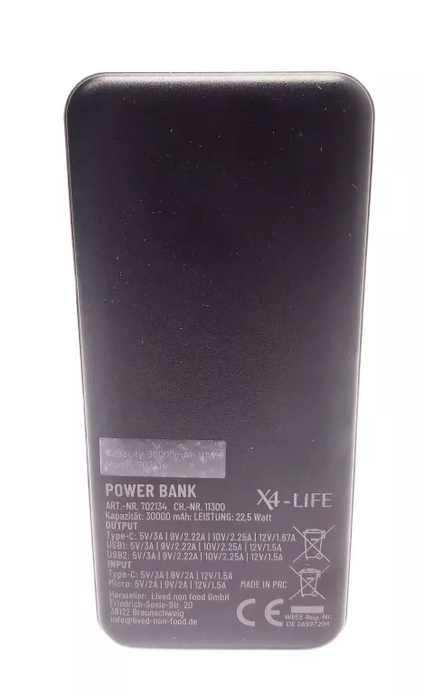 X4-LIFE POWERBANK 30000 MAH 702134 + PUD USB