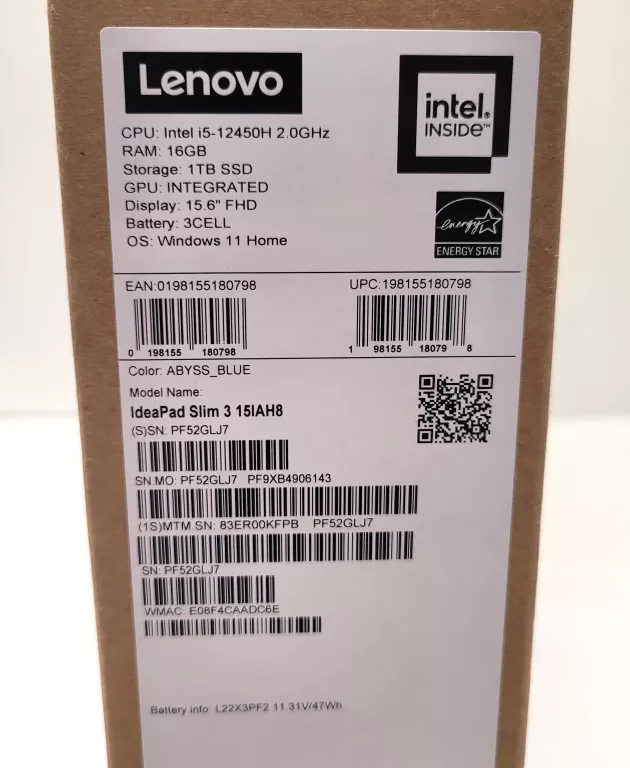 LAPTOP LENOVO IDEAPAD SLIM 3 15IAH8 16GB/1024G / INTEL CORE I5-12450H