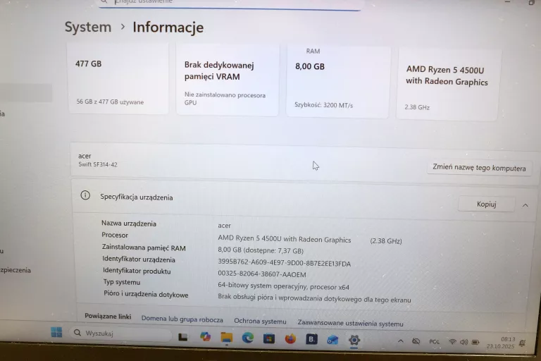 LAPTOP ACER SWIFT 3 SF314-42 14 " AMD RYZEN 5 8 GB / 512