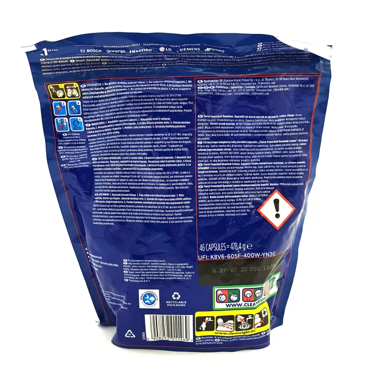 FINISH QUANTUM LEMON KAPSUŁKI DO MYCIA NACZYŃ W ZMYWARCE 46 SZTUK