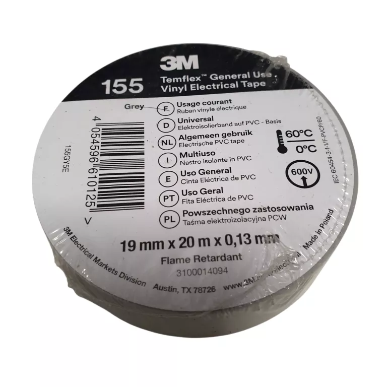 TAŚMA IZOLACYJNA 3M 19MM X 20M PCW TEMFLEX 155 SZARY