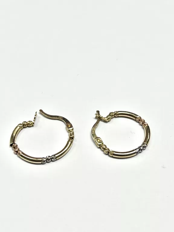 ZŁOTE KOLCZYKI KÓŁKA Z KULECZKAMI 2,10G PR,585 USZKODZONE POGIĘTE