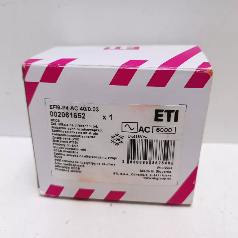 WYŁĄCZNIK RÓŻNICOWOPRĄDOWY EFI6 40A 30MA AC 4P ETI