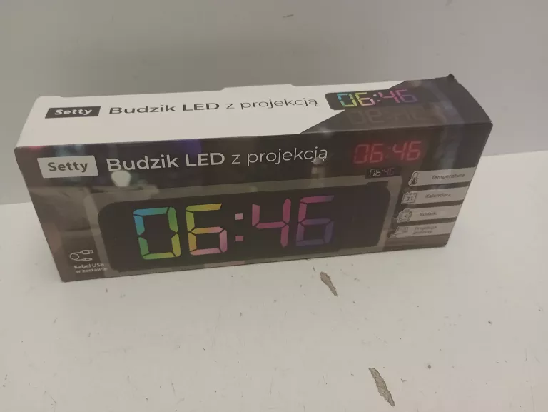 BUDZIK CYFROWY LED Z PROJEKCJĄ SETTY TĘCZOWY TEMPERATURA
