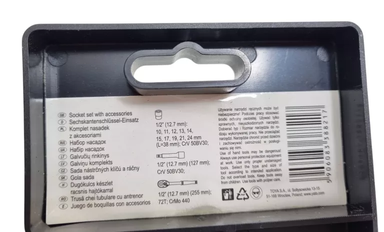 KOMPLET NASADEK Z GRZECHOTKĄ 1/2" 12 ELEMENTÓW YATO YT-38821