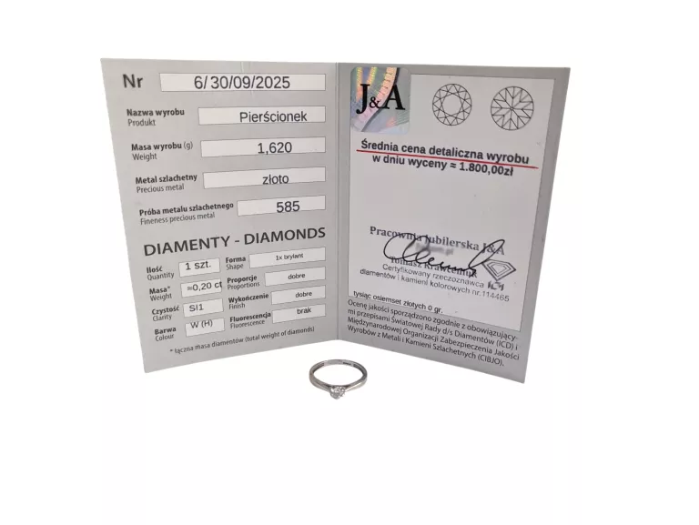 PIĘKNY ZŁOTY PIERŚCIONEK Z BRYLANTEM 0,20CT P.585 / W. 1,62G / R.13