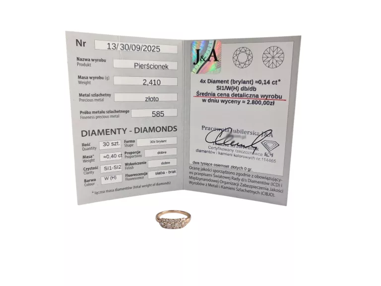 PIĘKNY ZŁOTY PIERŚCIONEK Z BRYLANTAMI 0,40CT P.585 / W,2,41G / R.12
