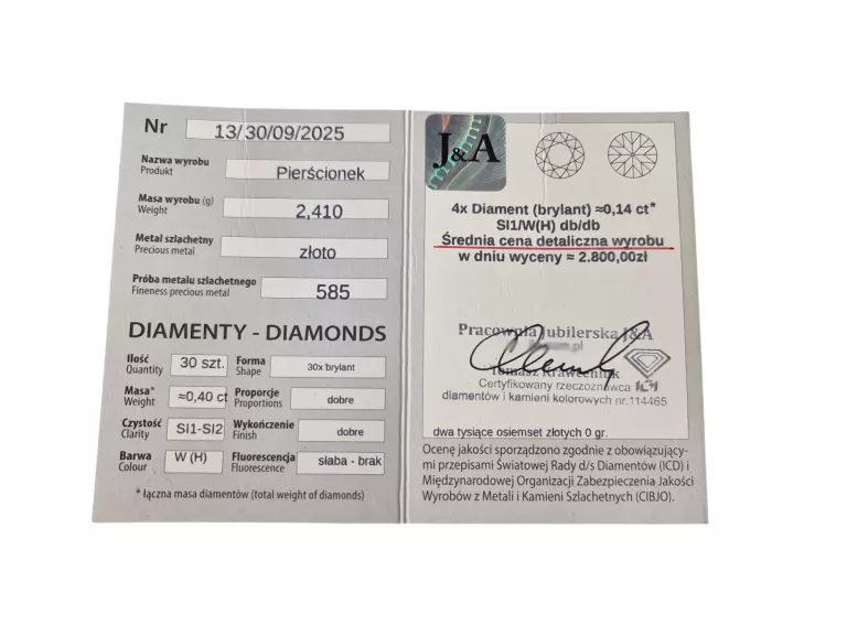 PIĘKNY ZŁOTY PIERŚCIONEK Z BRYLANTAMI 0,40CT P.585 / W,2,41G / R.12