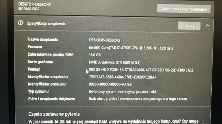KOMPUTER FUJITSU I7-4790S |  GTX1650 4GB | 16GB/1,5TB HDD/SSD WARTO OKAZJA