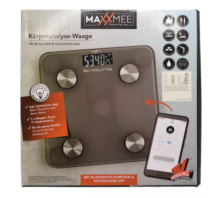 WAGA ŁAZIENKOWA SMART MAXXMEE WAGA BLUETOOTH