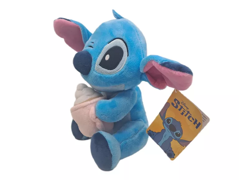 PLUSZAK STITCH TRZYMAJĄCY KUBEK CZEKO SŁODKA ZABAWKA PRZYTULANKA OK 23CM