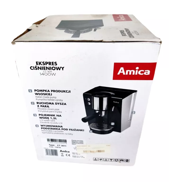 KOLBOWY EKSPRES CIŚNIENIOWY AMICA 1400W CT 3011 1400 W CZARNY