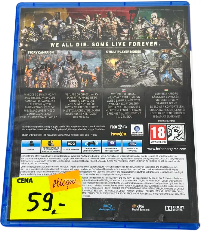 GRA FOR HONOR NA KONSOLĘ PLAYSTATION 4 PS4