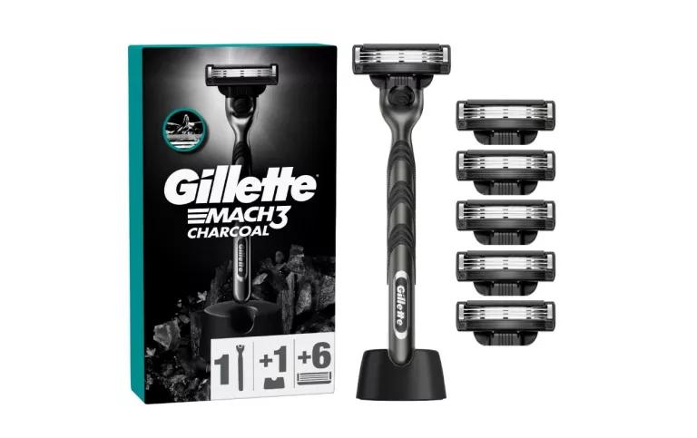 GILLETTE MACH3 CHARCOAL - 1 MASZYNKA DO GOLENIA + 6 OSTRZY WYMIENNYCH