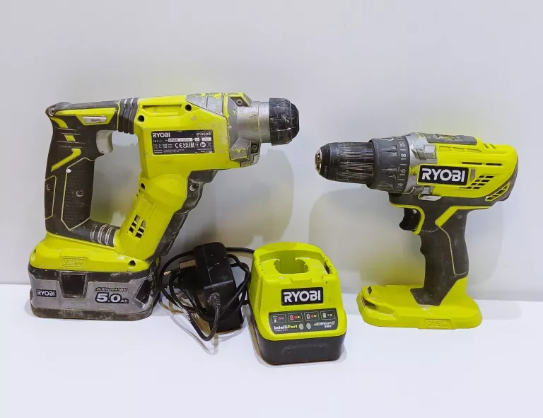 RYOBI WIERTARKO-WKRĘTARKA R18DD3+WIERTARKA UDAROWA R18SDS+ŁADOWARKA+AKU